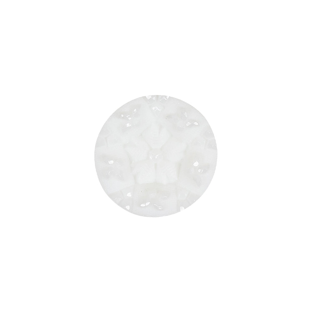 Italian White Concave Floral Molded Shank Back Plastic Button - 24L/15mm