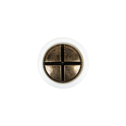 Italian White and Antique Bronze Plus Sign Plastic Shank Back Button - 25L/16mm