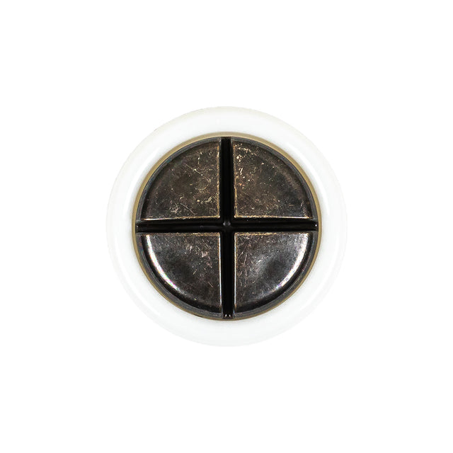 Italian White and Antique Bronze Plus Sign Plastic Shank Back Button - 36L/23mm