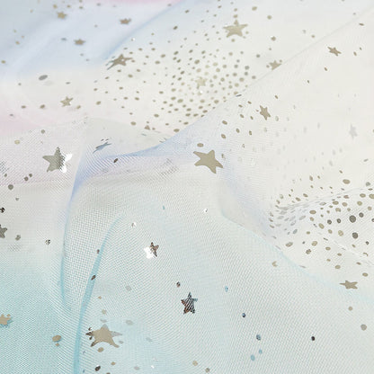 Blue, White and Silver Starry Border Printed Tulle