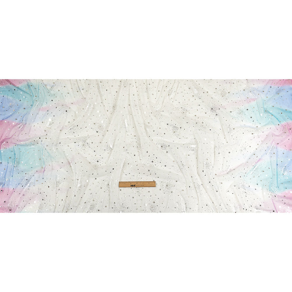 Blue, White and Silver Starry Border Printed Tulle - Full