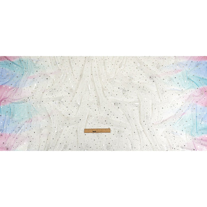 Blue, White and Silver Starry Border Printed Tulle
