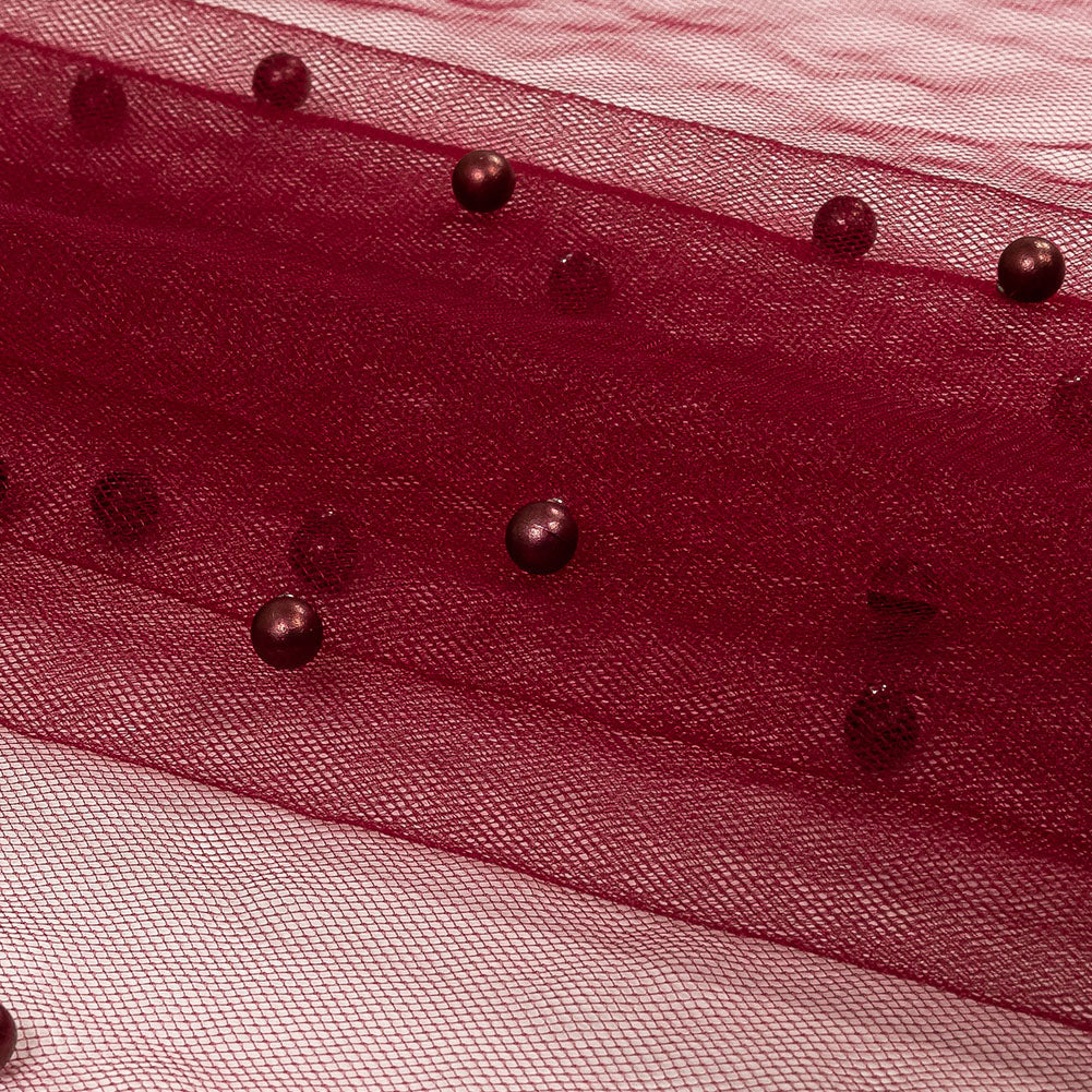 Beaded Tulle - Burgundy - Sylvie Collection - Folded