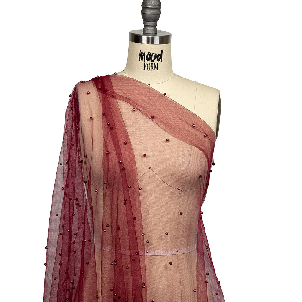 Beaded Tulle - Burgundy - Sylvie Collection - Drape