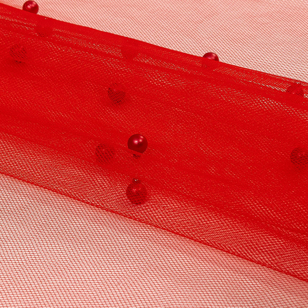 Beaded Tulle - Red - Sylvie Collection - Folded