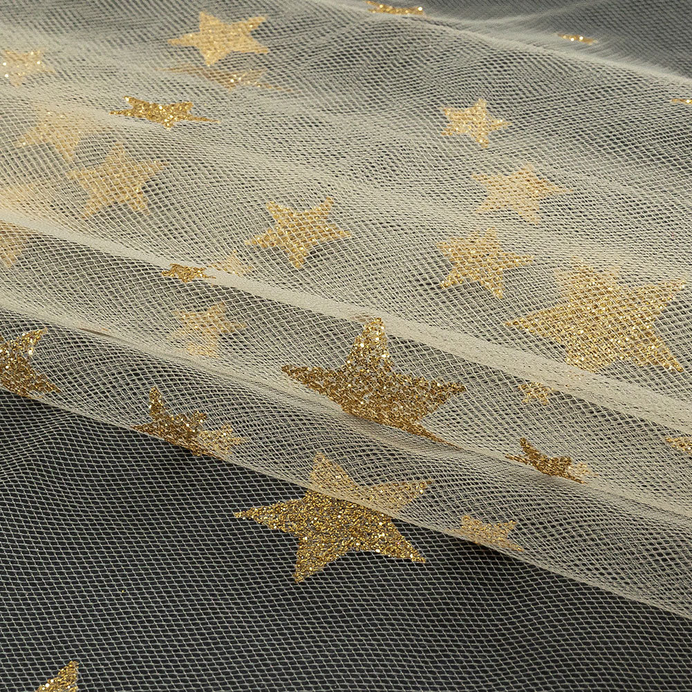 Starry Glitter Tulle - Ivory - Folded