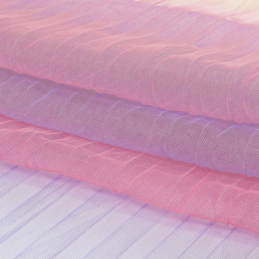 Purple, Pink and Yellow Ombre Stripes Pleated Tulle Full