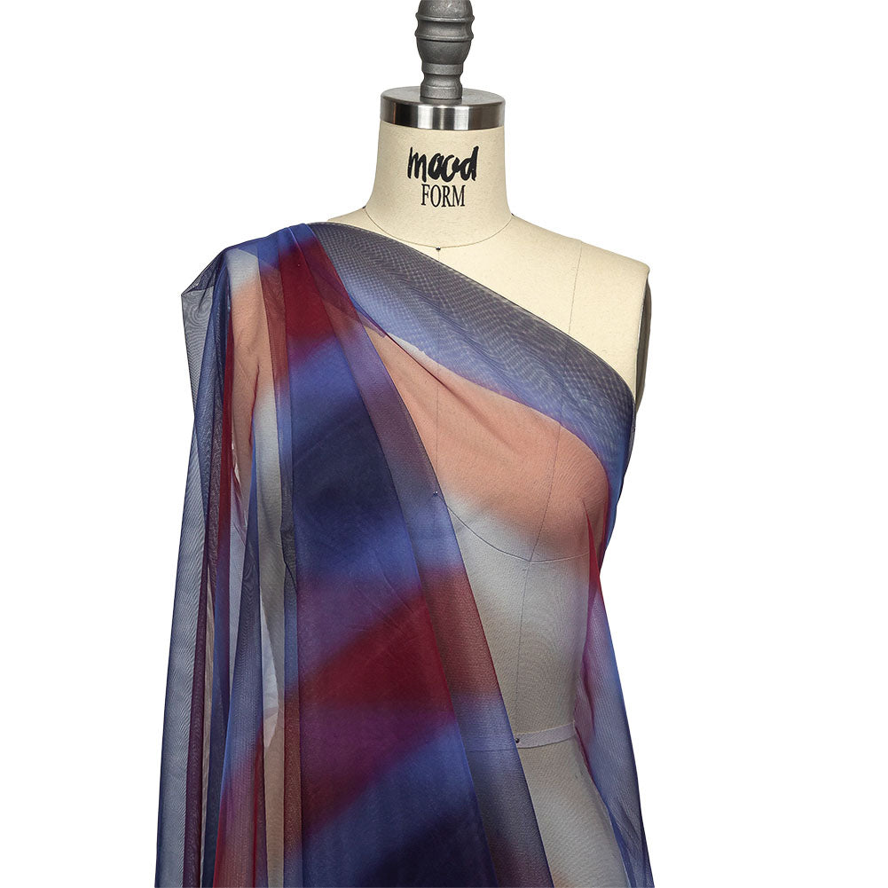 Ombre Stripes Shadow Tulle - Red, Mazarine Blue and Navy - Drape