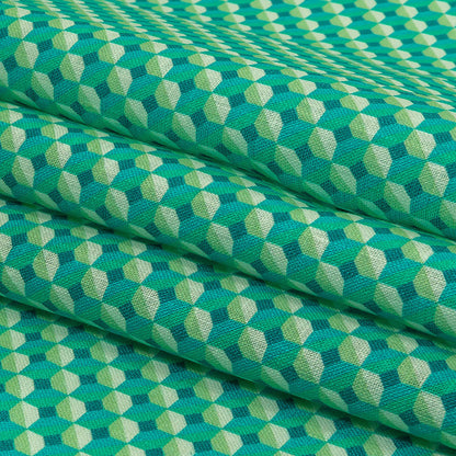 Teal and Lime Geometric Medium Weight Linen Woven Folded
