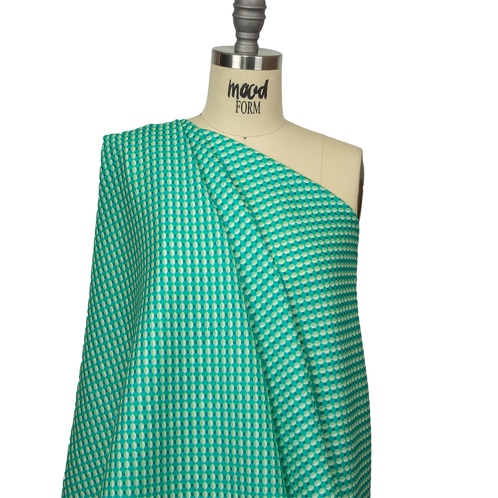 Teal and Lime Geometric Medium Weight Linen Woven Drape
