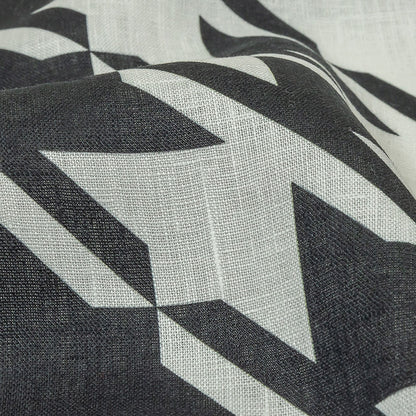 Black and White Oversized Houndstooth Printed Medium Weight Linen Woven Detail