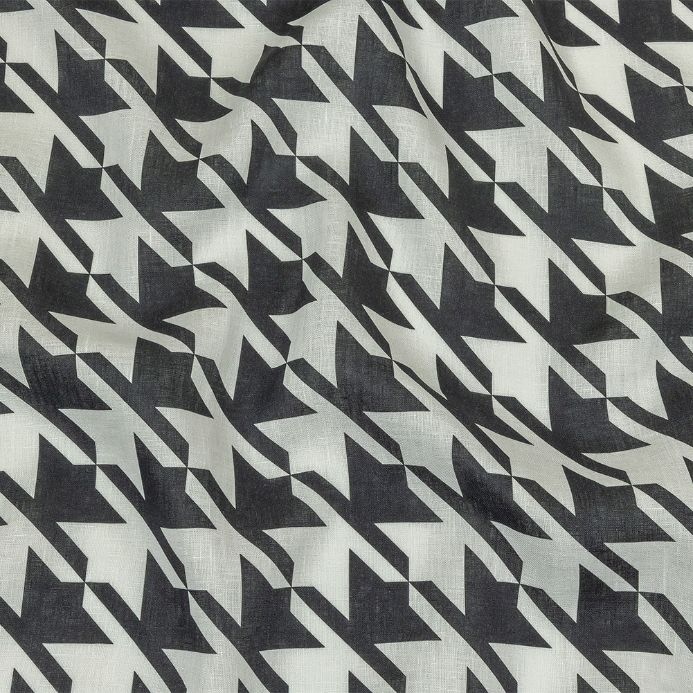 Black and White Oversized Houndstooth Printed Medium Weight Linen Woven