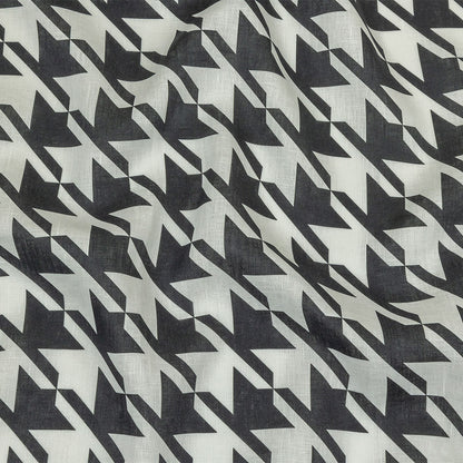 Black and White Oversized Houndstooth Printed Medium Weight Linen Woven