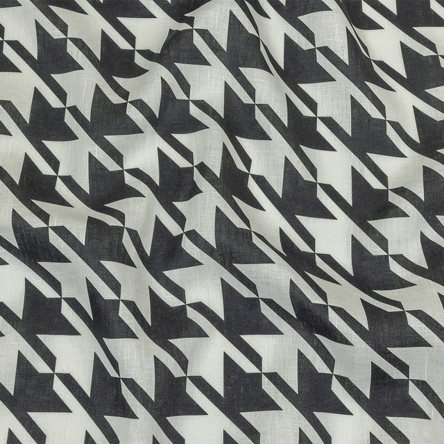 Black and White Oversized Houndstooth Printed Medium Weight Linen Woven