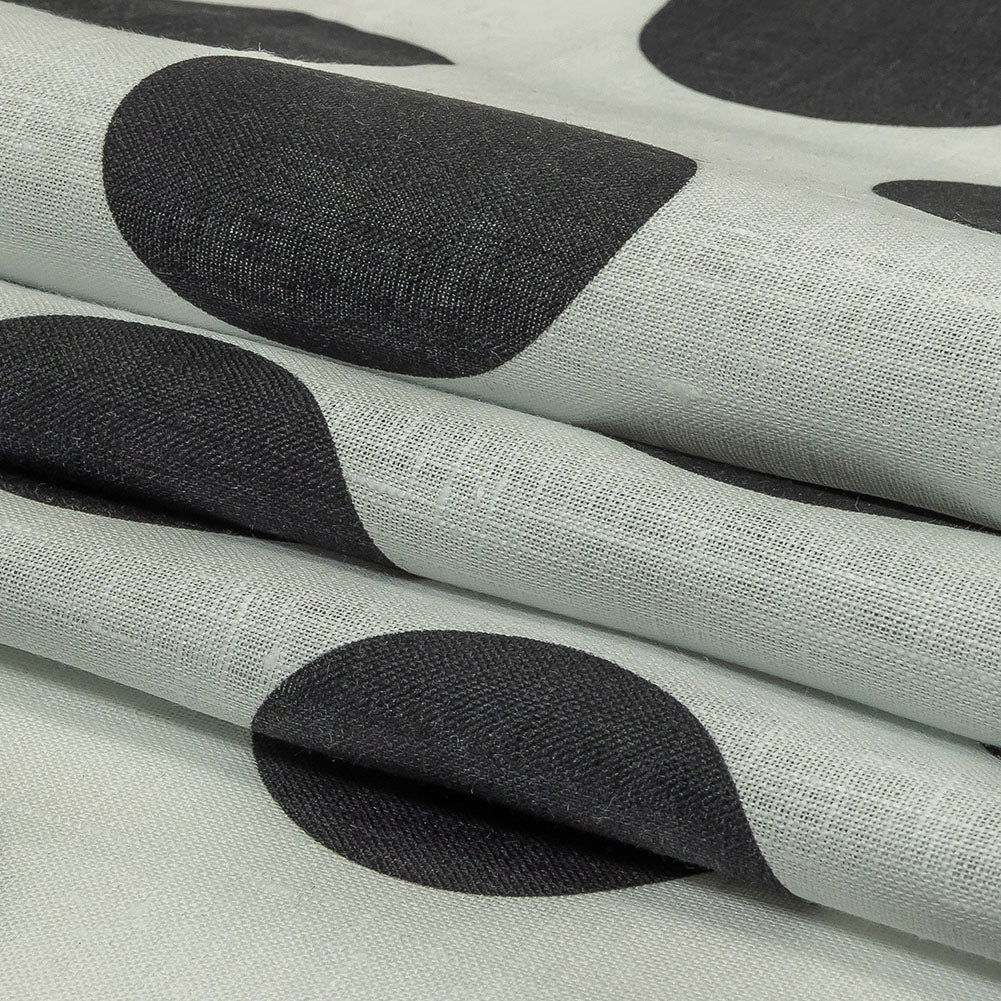 Black and White Big Polka Dots Medium Weight Linen Woven Folded