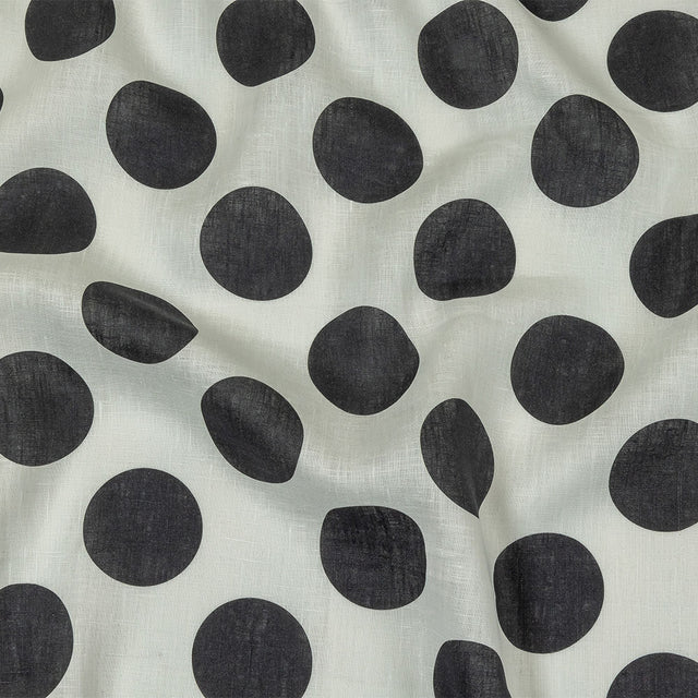 Black and White Big Polka Dots Medium Weight Linen Woven