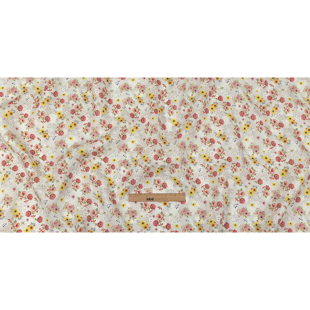 Pink, Yellow and Gray Wildflowers Medium Weight Linen Woven Full