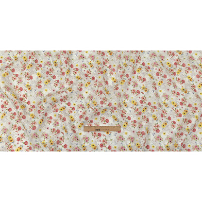 Pink, Yellow and Gray Wildflowers Medium Weight Linen Woven Full