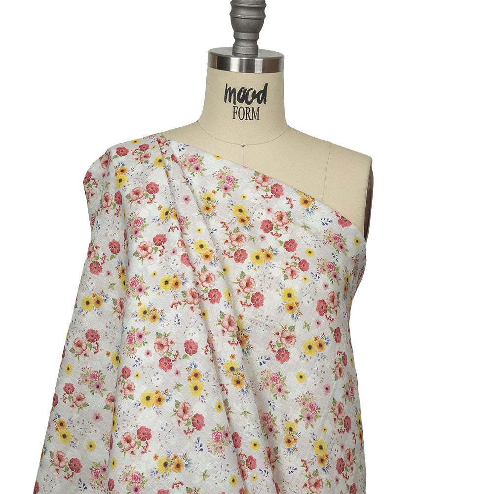 Pink, Yellow and Gray Wildflowers Medium Weight Linen Woven Drape