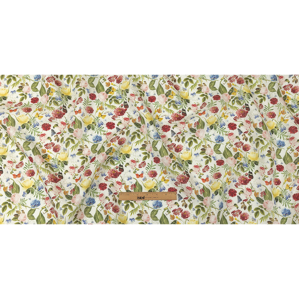 Dark Pink, Yellow and Green Butterfly Garden Medium Weight Linen Woven Full