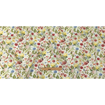 Dark Pink, Yellow and Green Butterfly Garden Medium Weight Linen Woven Full