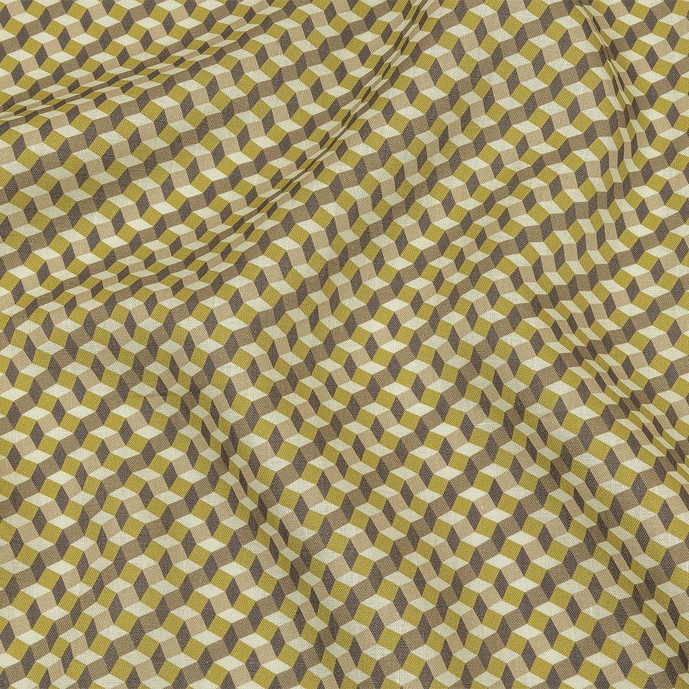 Olive, Brown and Beige Diamond Illusion Medium Weight Linen Woven
