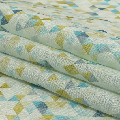Blue, Lime and White Triangles Medium Weight Linen Woven Folded