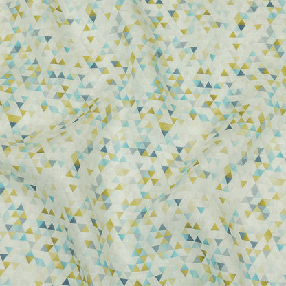 Blue, Lime and White Triangles Medium Weight Linen Woven