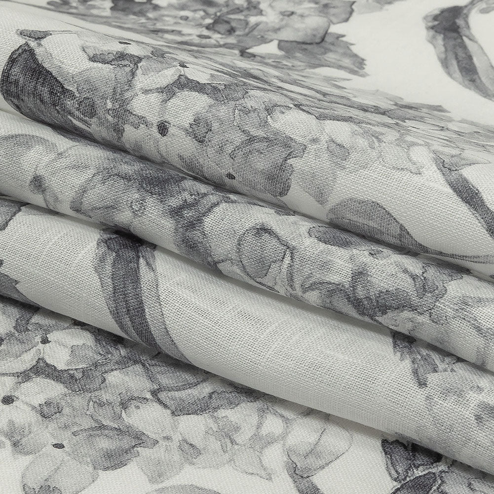 Gray and White Hydrangeas Medium Weight Linen Woven Folded
