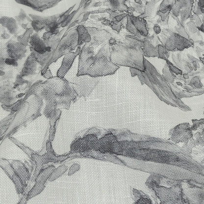 Gray and White Hydrangeas Medium Weight Linen Woven Detail