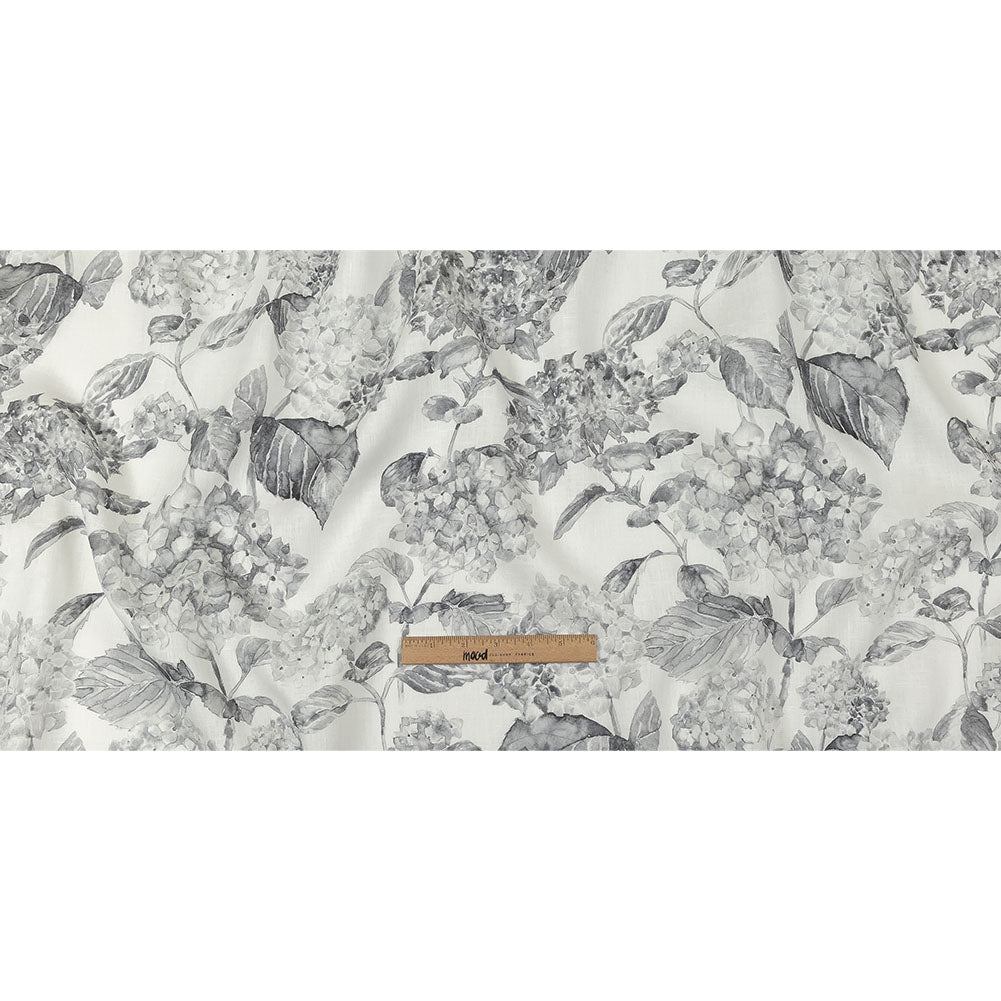 Gray and White Hydrangeas Medium Weight Linen Woven Full