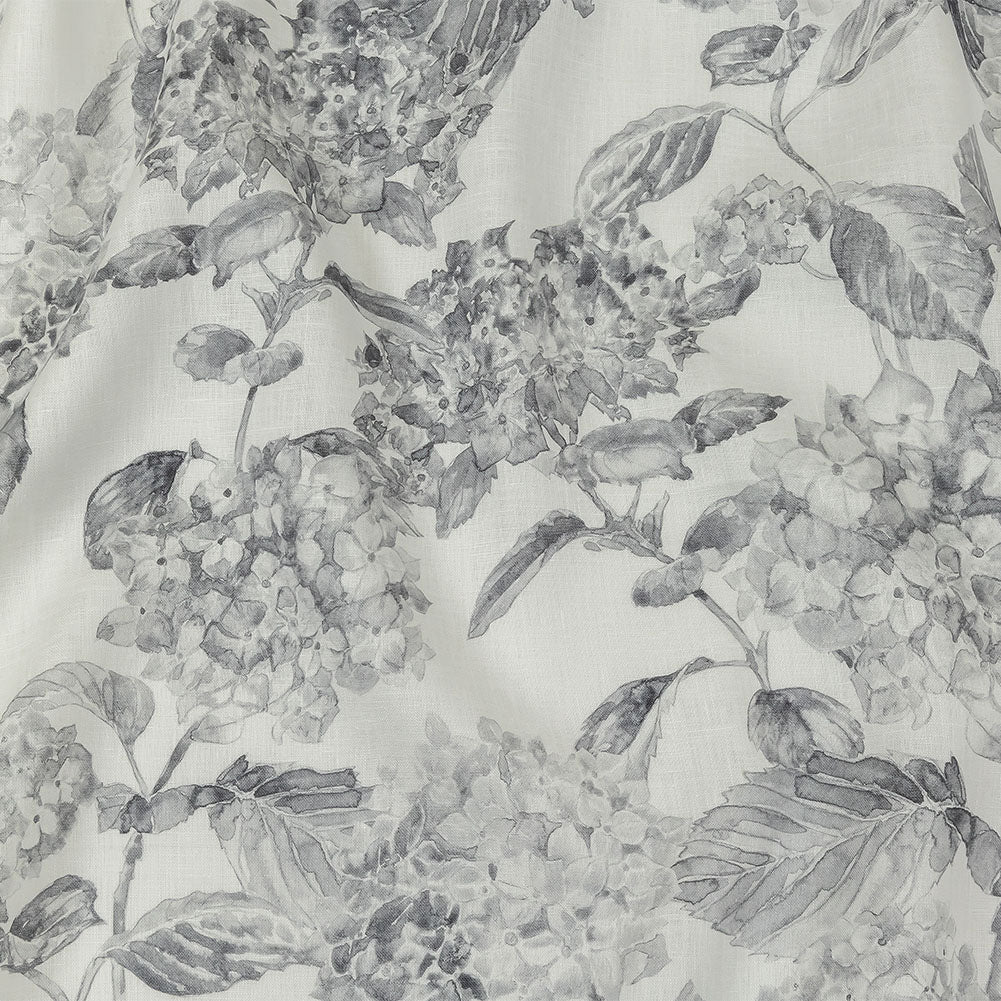 Gray and White Hydrangeas Medium Weight Linen Woven