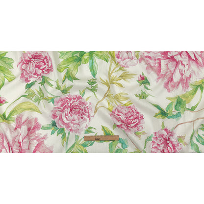 Pink, Green and White Watercolor Roses Medium Weight Linen Woven Full