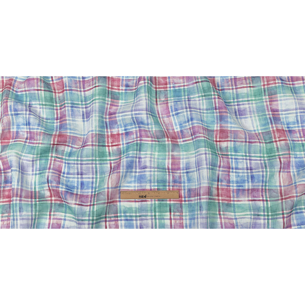 Purple, Teal and Pink Watercolor Plaid Medium Weight Linen Woven Full