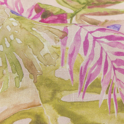 Pink, Purple and Green Watercolor Tropical Plants and Pineapples Medium Weight Linen Woven Detail