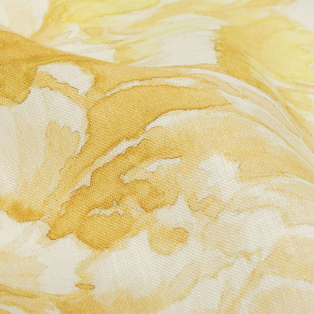 Yellow, Green and White Watercolor Roses Medium Weight Linen Woven Detail