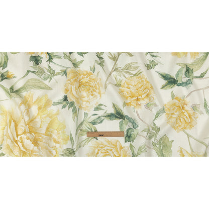 Yellow, Green and White Watercolor Roses Medium Weight Linen Woven Full