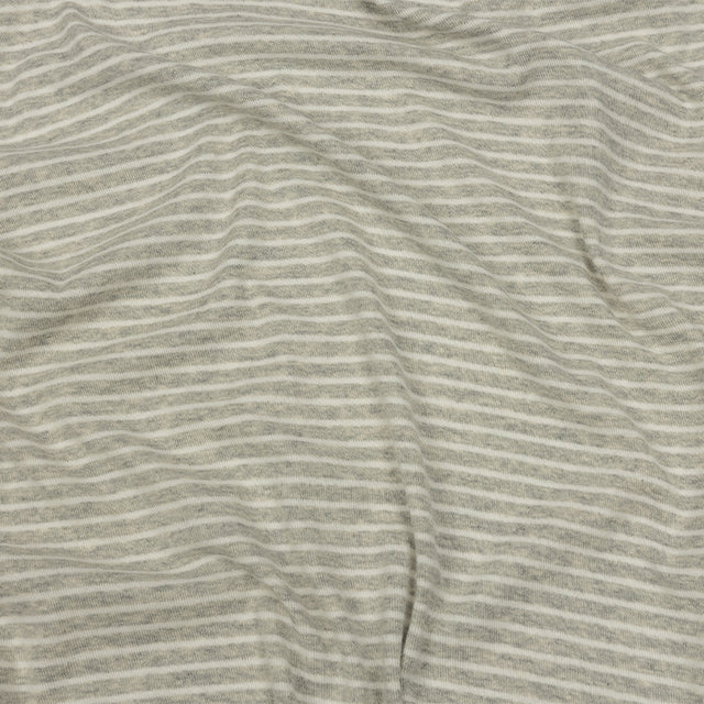 Heathered Gray and White Striped Cotton 1x1 Rib Knit