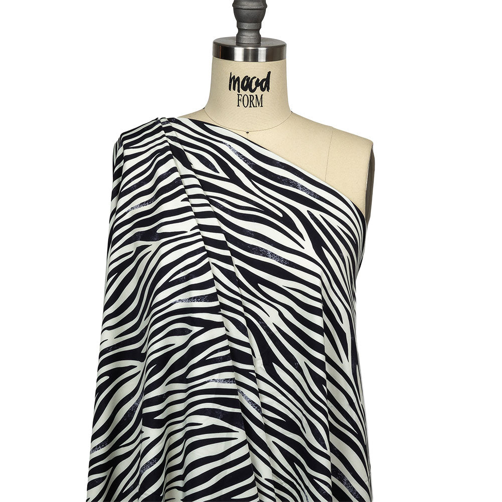 Black and Cream Zebra Stripes UV Protective Compression Swimwear Tricot with Aloe Vera Microcapsules - Drape