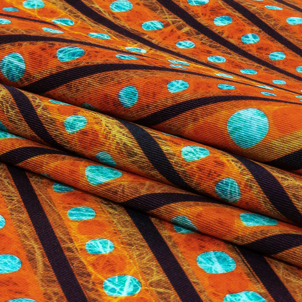Orange, Espresso and Teal Art Deco Feathers UV Protective Compression Swimwear Tricot with Aloe Vera Microcapsules - Folded