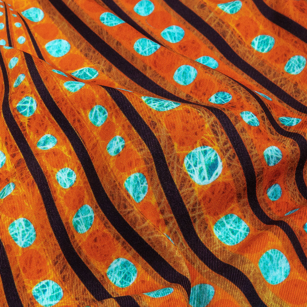 Orange, Espresso and Teal Art Deco Feathers UV Protective Compression Swimwear Tricot with Aloe Vera Microcapsules - Detail