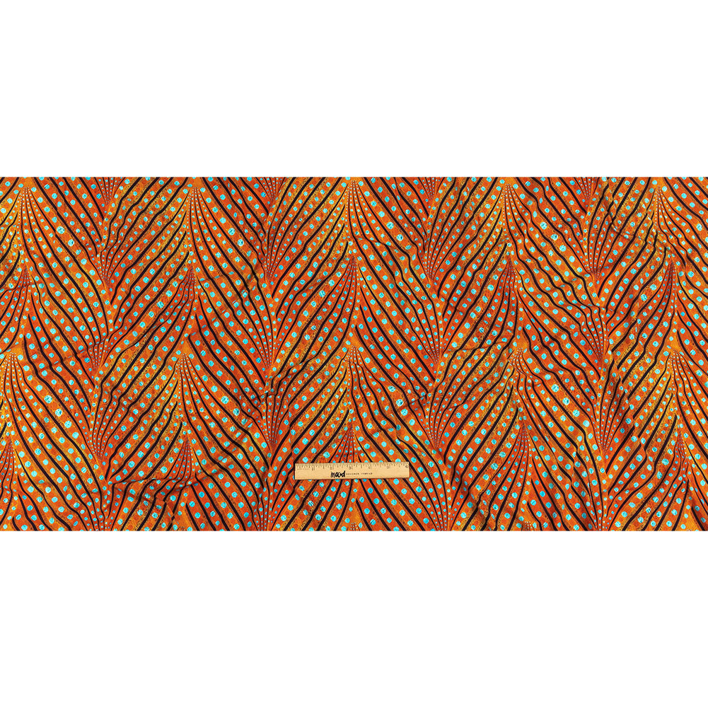 Orange, Espresso and Teal Art Deco Feathers UV Protective Compression Swimwear Tricot with Aloe Vera Microcapsules - Full