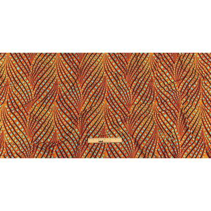 Orange, Espresso and Teal Art Deco Feathers UV Protective Compression Swimwear Tricot with Aloe Vera Microcapsules