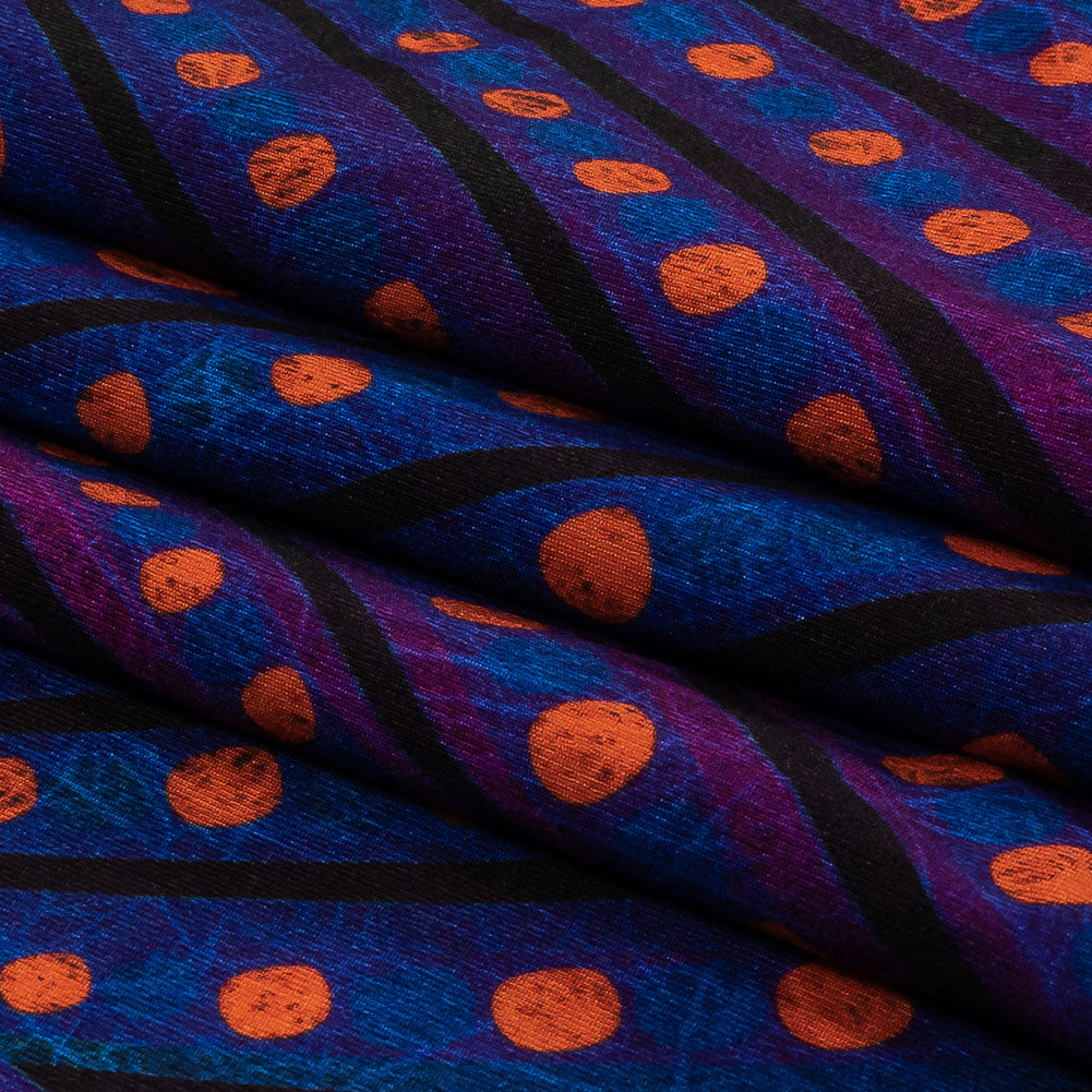 Purple, Limoges Blue and Orangeade Art Deco Feathers UV Protective Compression Swimwear Tricot with Aloe Vera Microcapsules - Folded