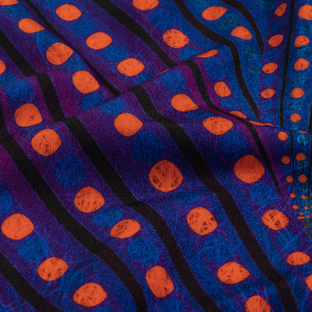 Purple, Limoges Blue and Orangeade Art Deco Feathers UV Protective Compression Swimwear Tricot with Aloe Vera Microcapsules - Detail