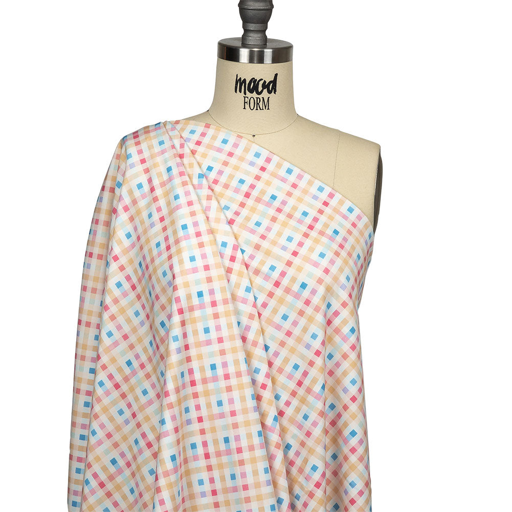Pastel Yellow, Blue and Pink Little Checks UV Protective Compression Swimwear Tricot with Aloe Vera Microcapsules - Drape