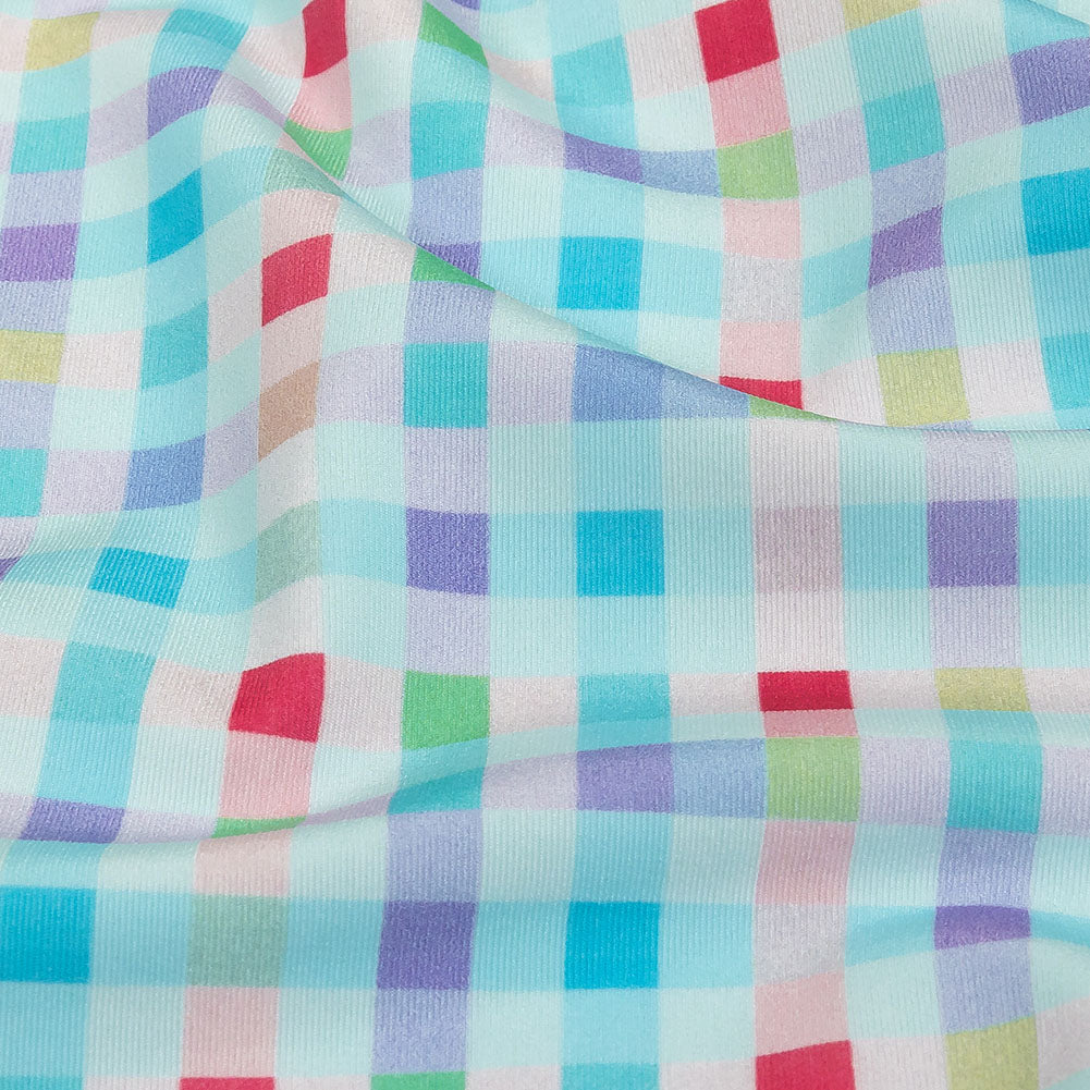 Blue, Purple and Pink Little checks UV Protective Compression Swimwear Tricot with Aloe Vera Microcapsules - Detail