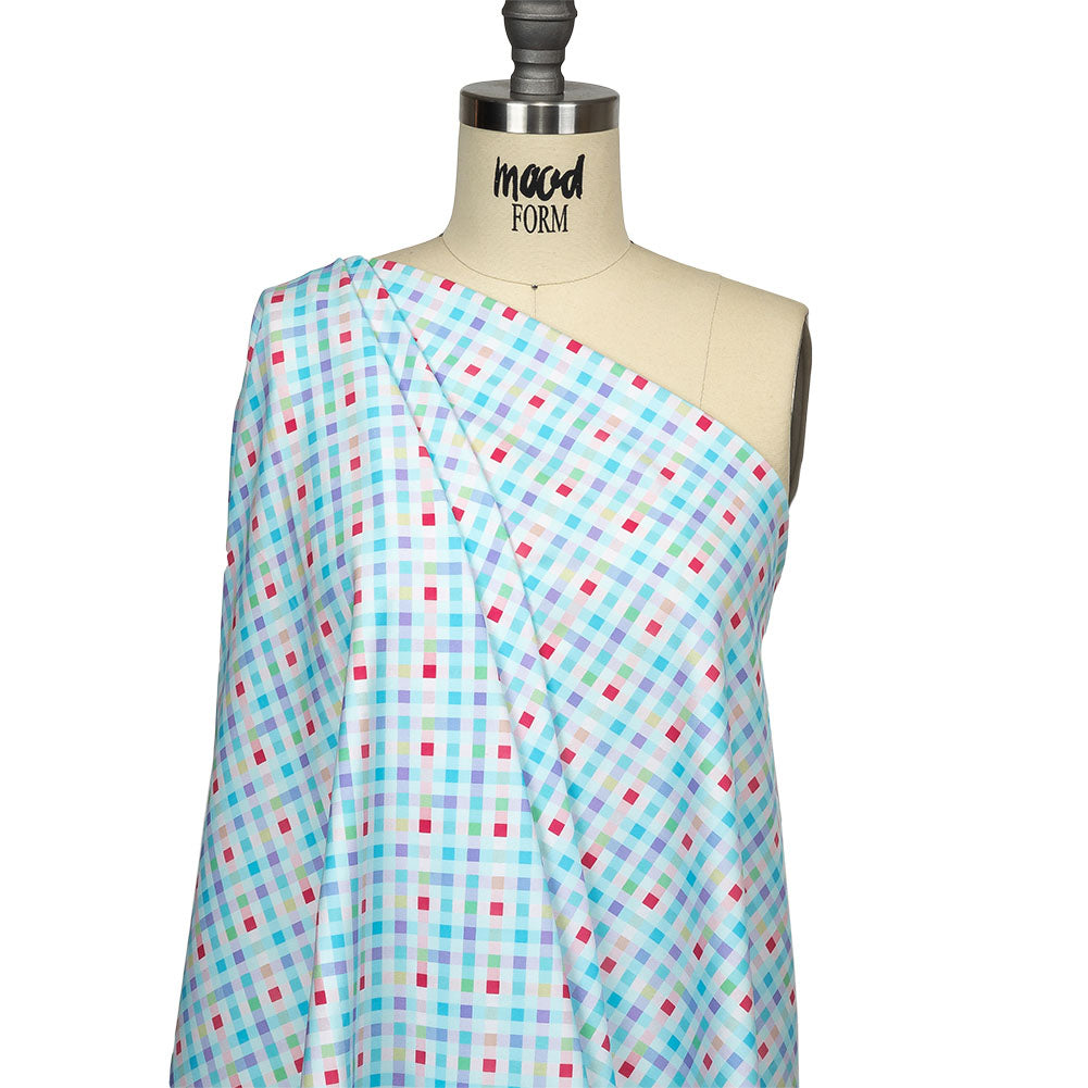 Blue, Purple and Pink Little checks UV Protective Compression Swimwear Tricot with Aloe Vera Microcapsules - Drape