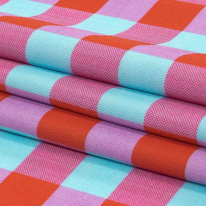 Red Orange and Aqua Checks UV Protective Compression Swimwear Tricot with Aloe Vera Microcapsules