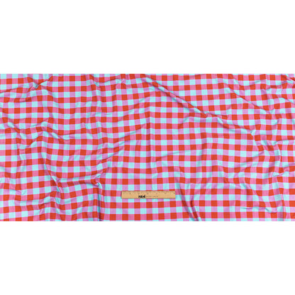Red Orange and Aqua Checks UV Protective Compression Swimwear Tricot with Aloe Vera Microcapsules